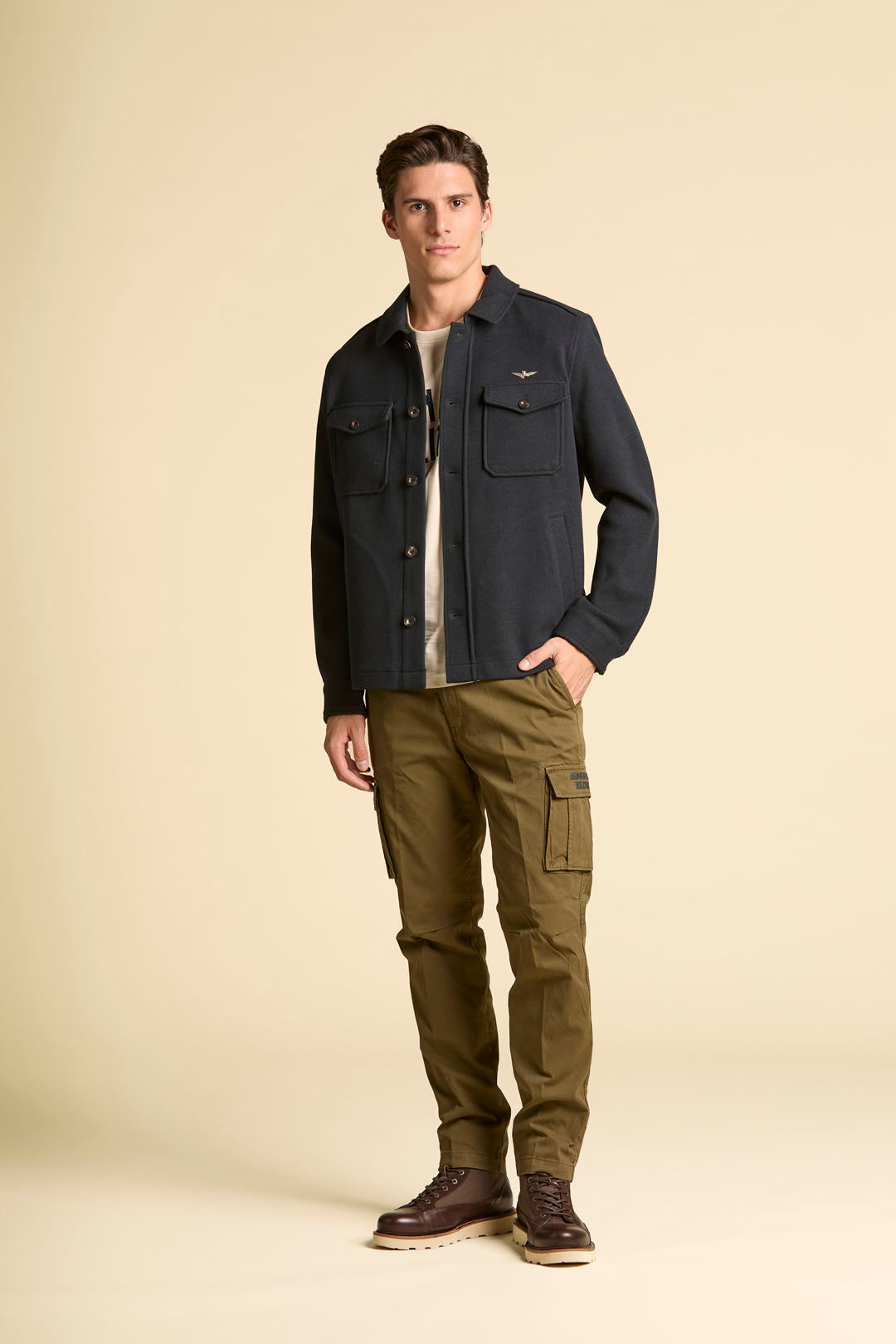 Stretch gabardine cargo trousers