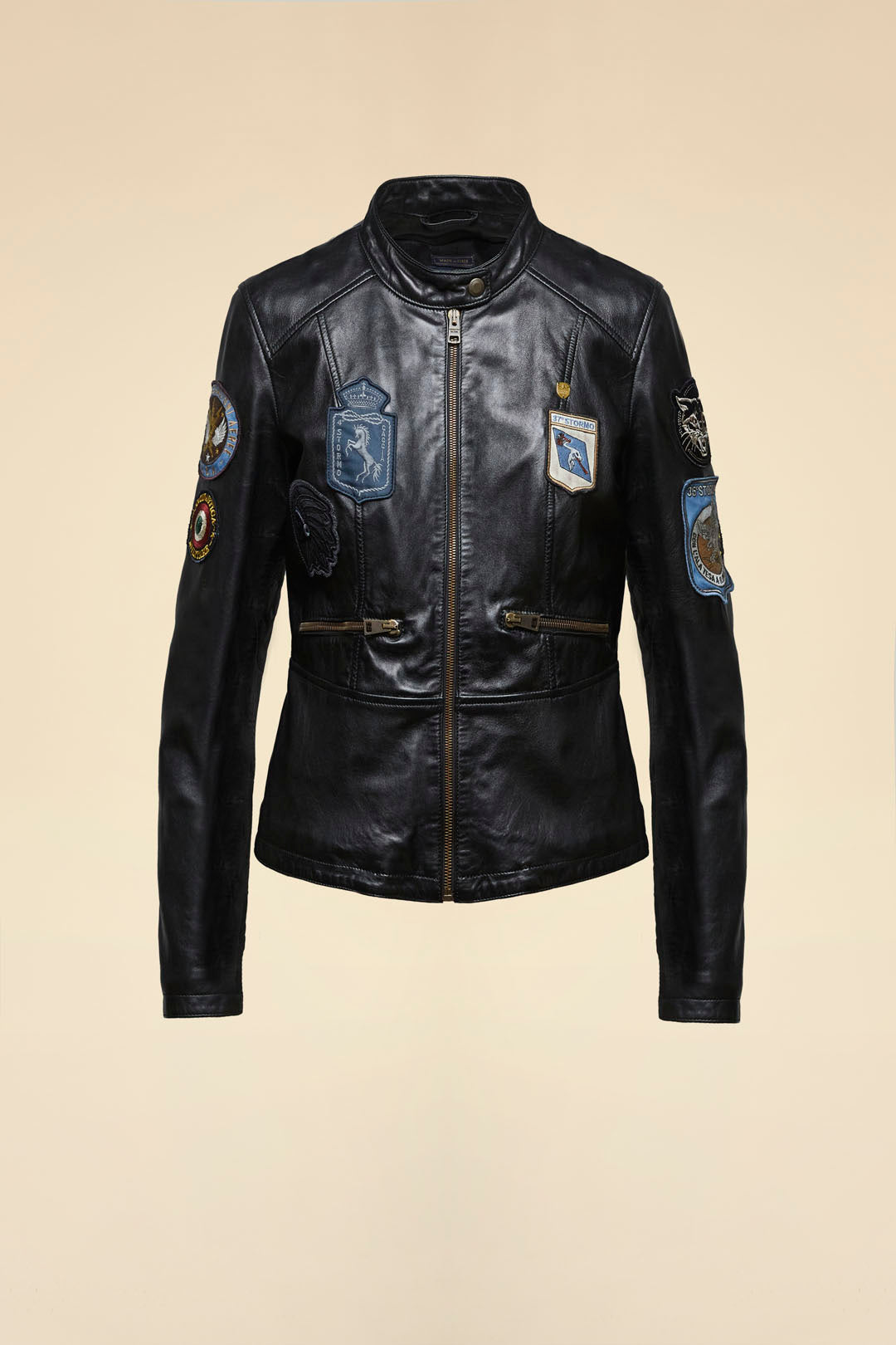 Multi-patch nappa leather jacket