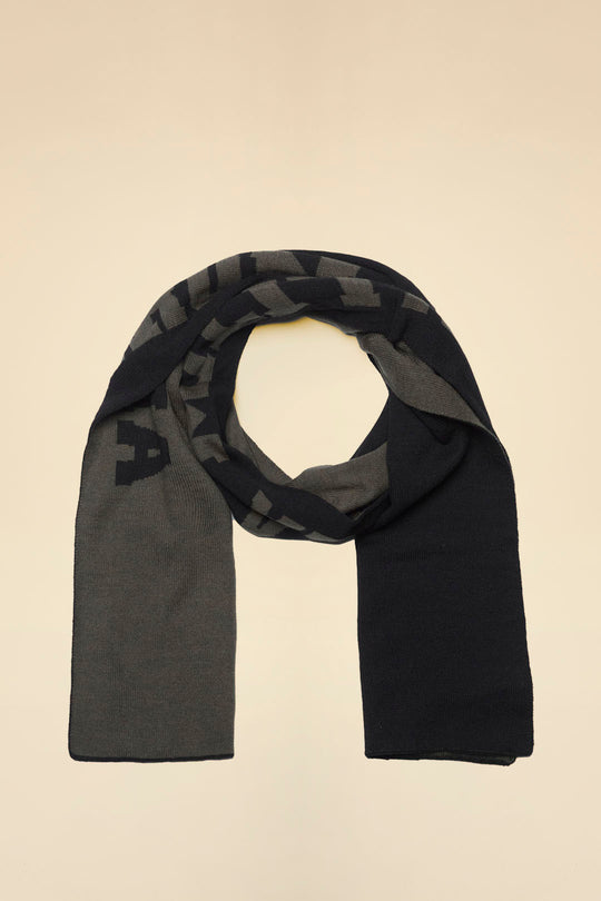 Two-tone ribbed knit scarf with logo