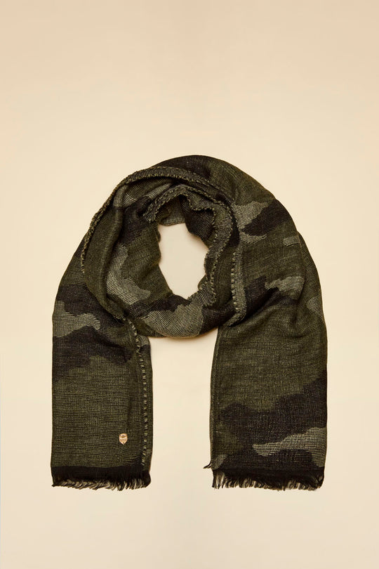 Camouflage print wool blend scarf