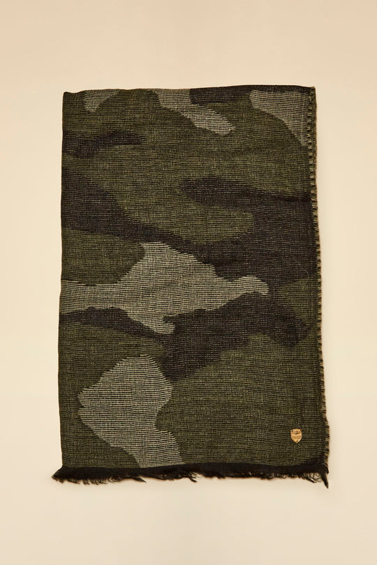 Camouflage print wool blend scarf