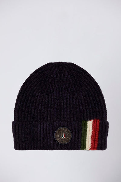 Ribbed beanie with patch and tricolor