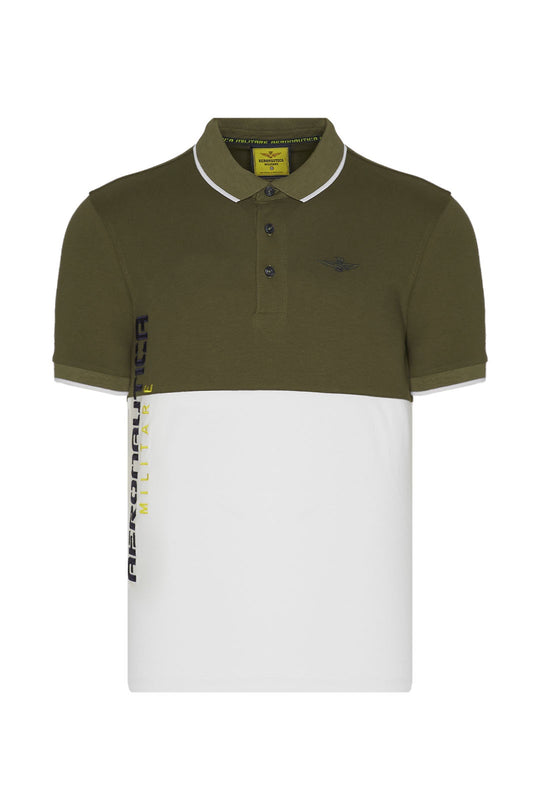 Color-block polo shirt w/ vertical logo