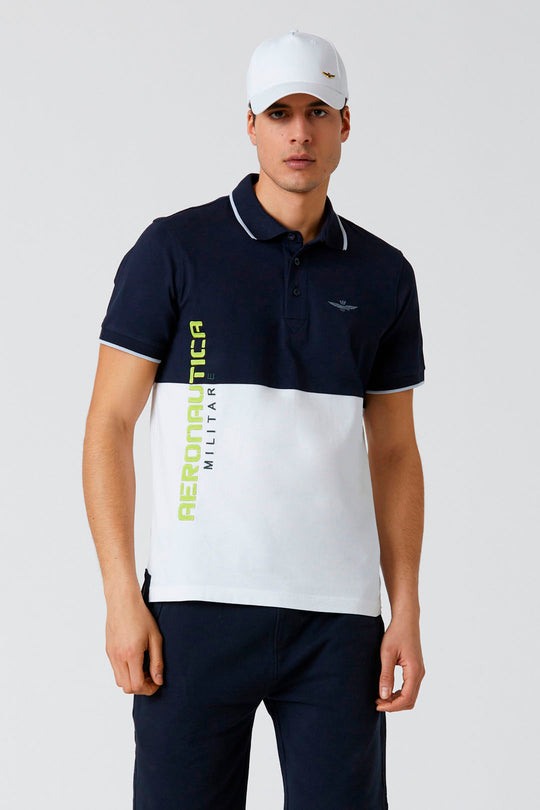 Color-block polo shirt w/ vertical logo