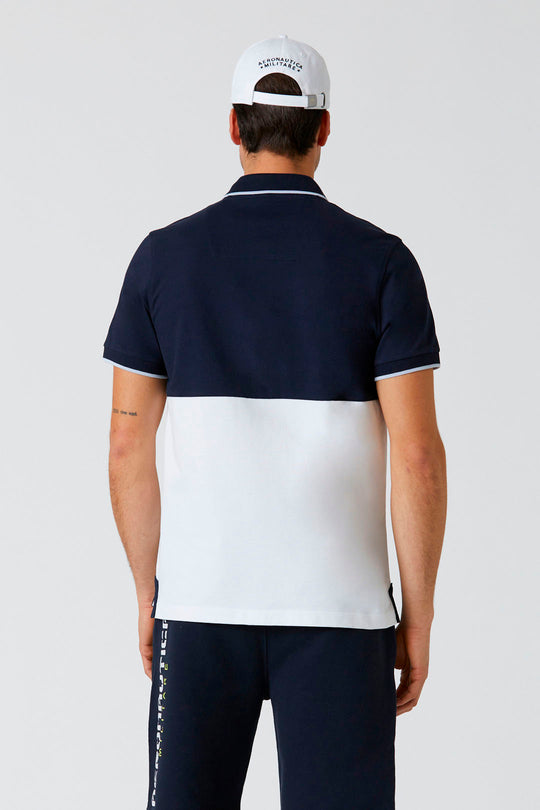 Color-block polo shirt w/ vertical logo