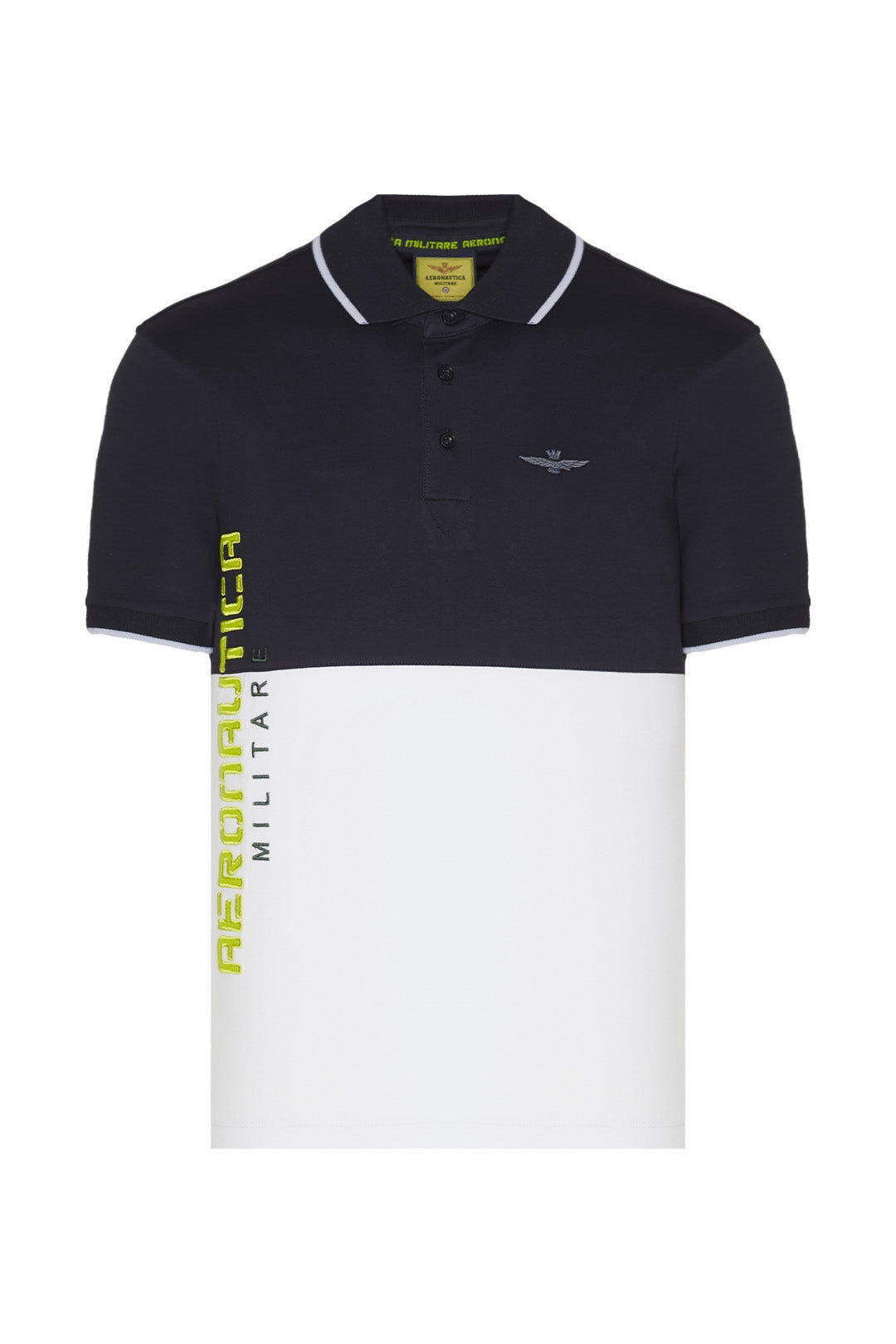 Color-block polo shirt w/ vertical logo