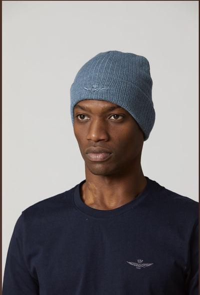 Recycled knit beanie with eagle