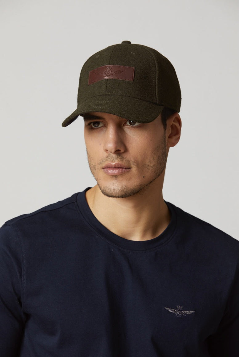 Wool blend cap with front patch